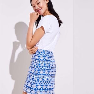 LOFT Embroidered Scalloped Eyelet Blue Skirt